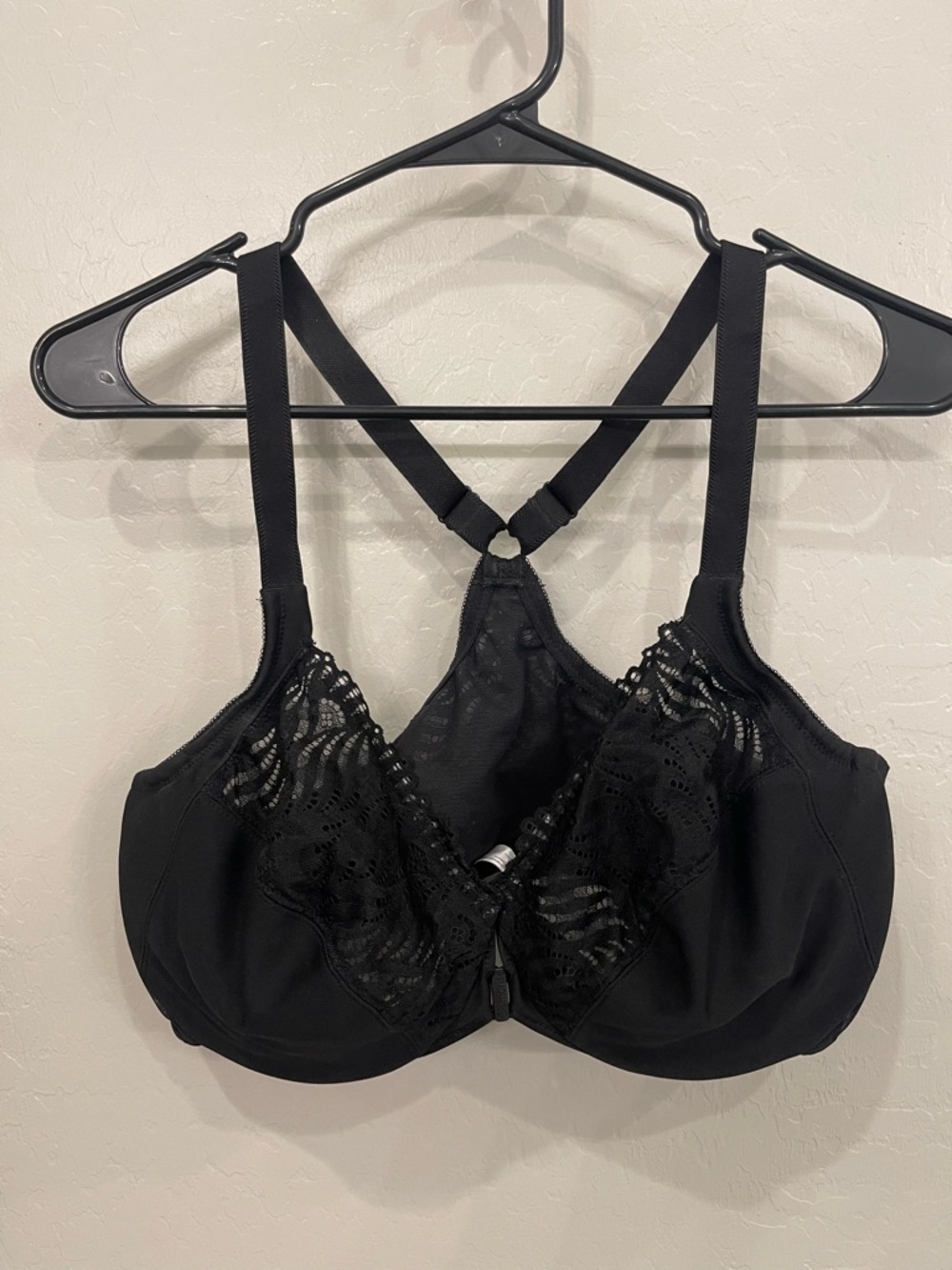 Glamorise Black Lace-Trim Front Closure Support Bra